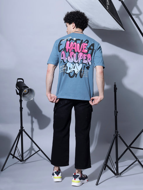 Bold Comfort: Men's Oversize Printed Cotton T-Shirt White